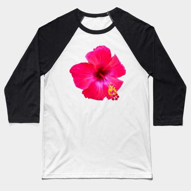 Red Hibiscus Floral Photo Beach Vibe Baseball T-Shirt by ellenhenryart